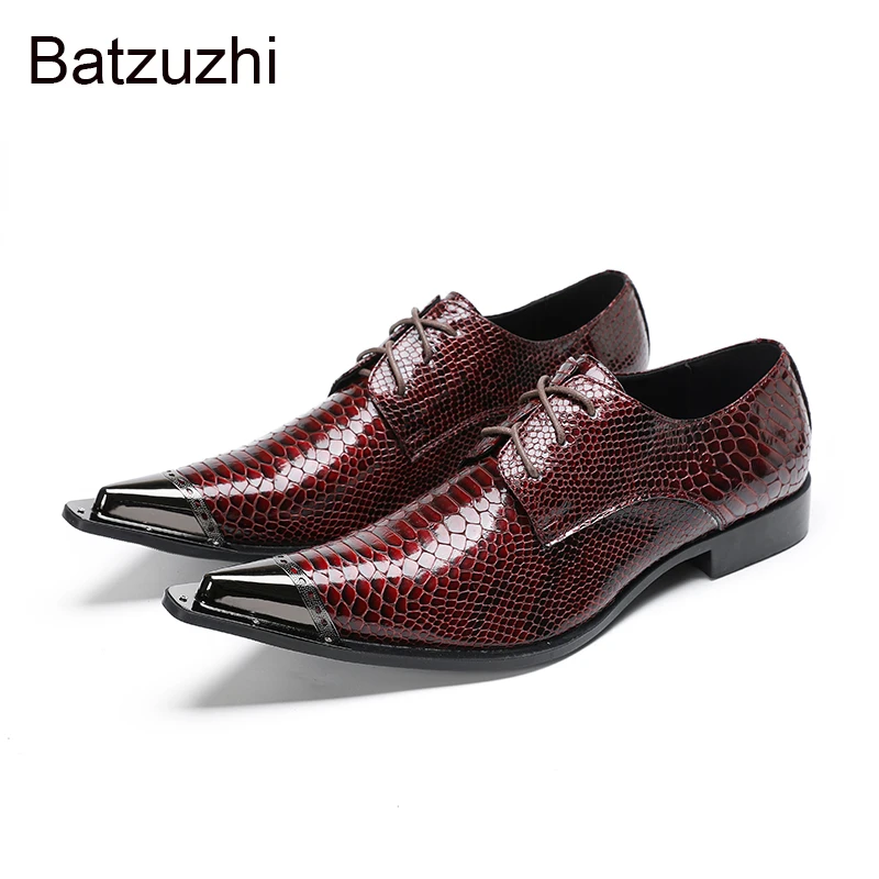 

Batzuzhi Men's Shoes with Pointed Iron Toe Me Formal Shoes Genuine Leather Lace-up Low Heels Business, Party, Wedding Shoes Man