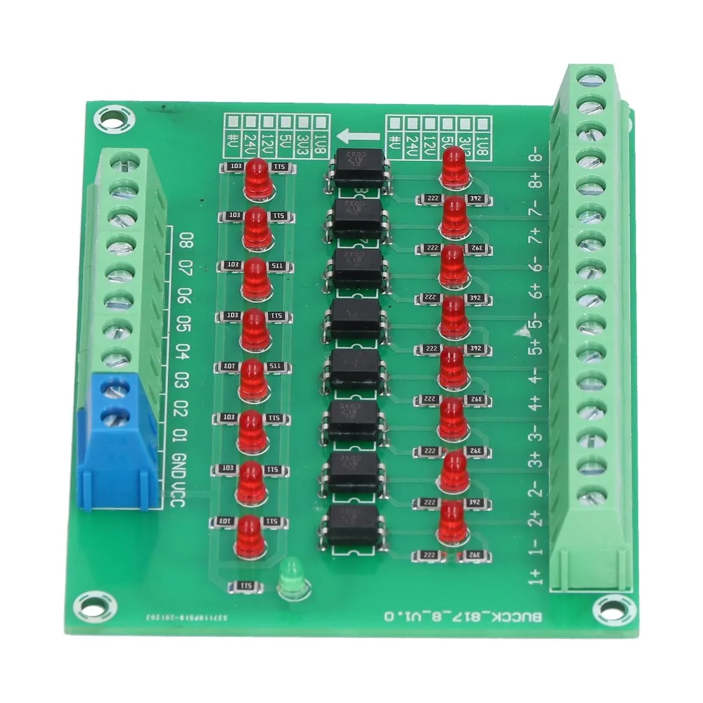 Relay Board 8 Channel Signal Converter 24V To 5V Frequency 20KHZ Isolation Board PLC Signal Converter Optical Module Board Rails