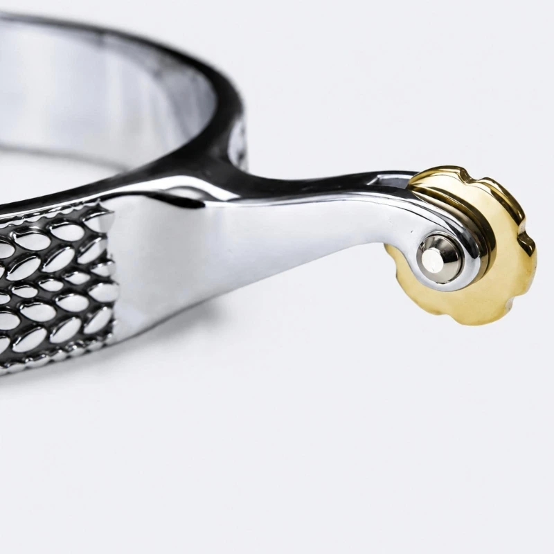 Western Mounted Cue Aids, Two Stainless Steel Pieces with Roller-Style Rowels and Silver-Tone, Gold-Tone Decorative Branch