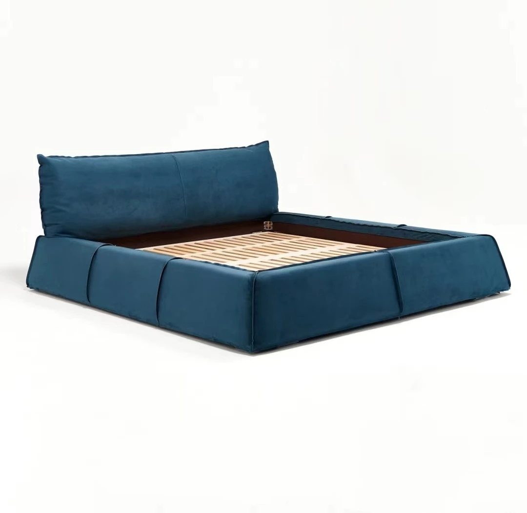 Italian minimalist matte sedan patchwork modern master double bed, floor-standing light luxury style wedding bed