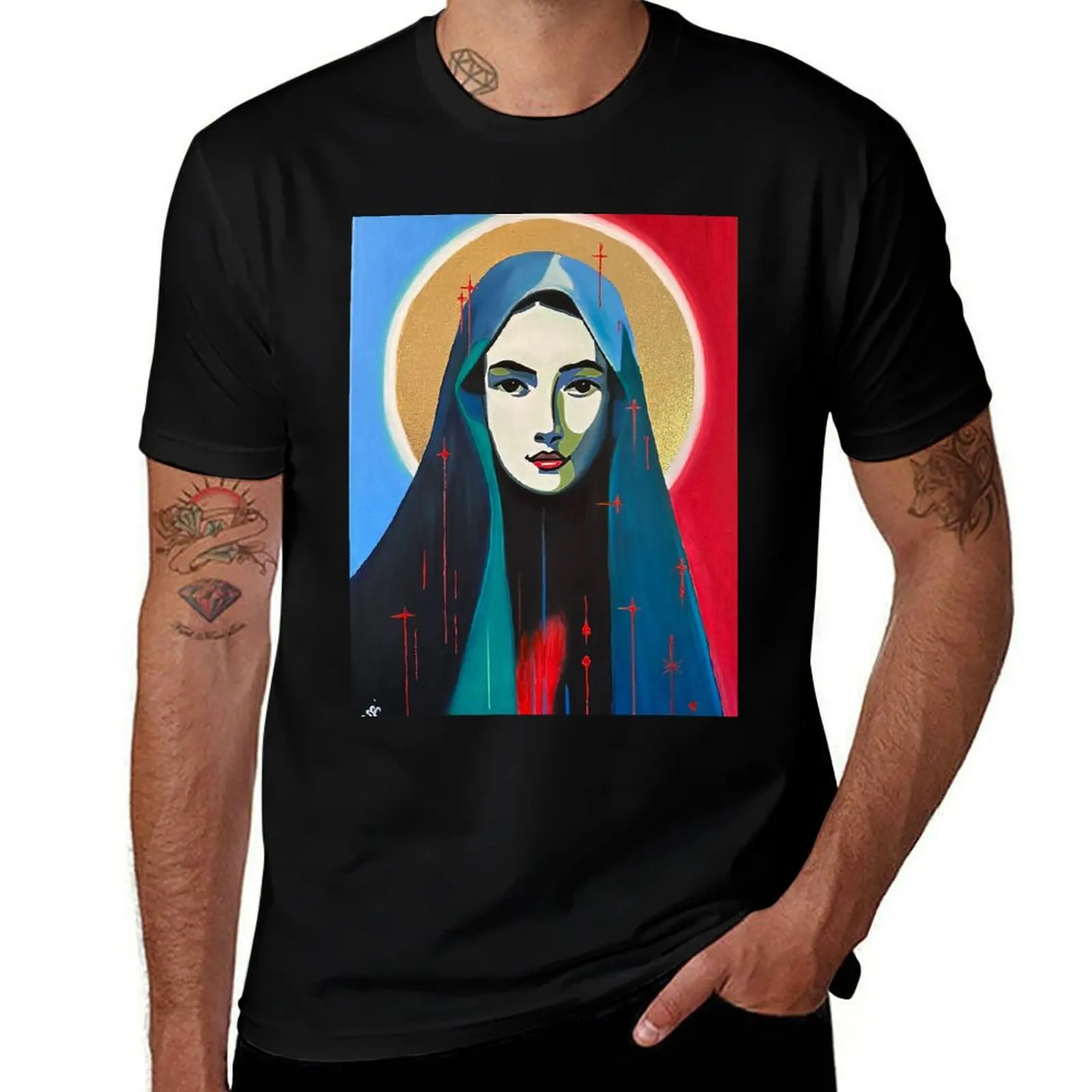 Mary Magdalene. Artist: ROSSI, acrylic, oil pastel, gold leaf, Virgin Mary, Madonna T-Shirt Big and Tall Solid Color T-Shirt