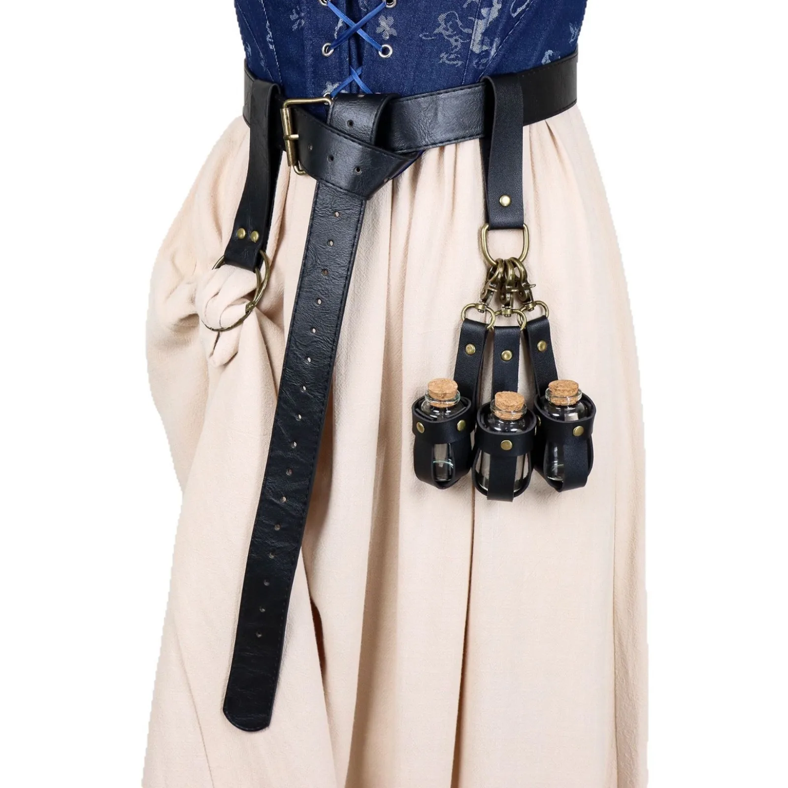 3pcs Vintage Leather Set Medieval Viking Punk Leather Belt with Wizard Magic Potion Bottle Skirt Clip Renaissance Costume Accessories