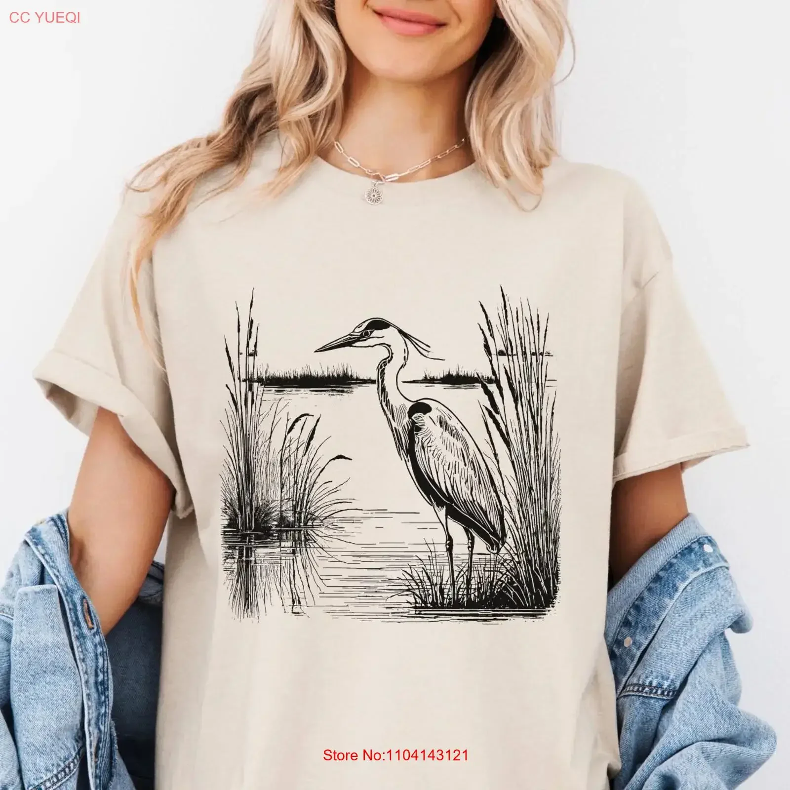 Great Blue Heron Marsh Scene T Shirt Retro Wildlife ArT Birding Bird Watching Apparel Clothing for Lover vintage Washed