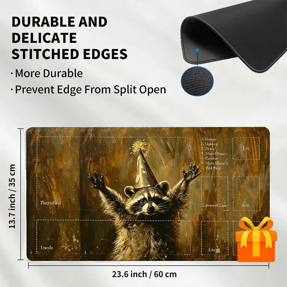 Large TCG Playmat Trading Card Game Mat Cute Badger Mushroom Hat Forest Fantasy Full Zoned Layout MTG Gathering Gaming Mat  CCG