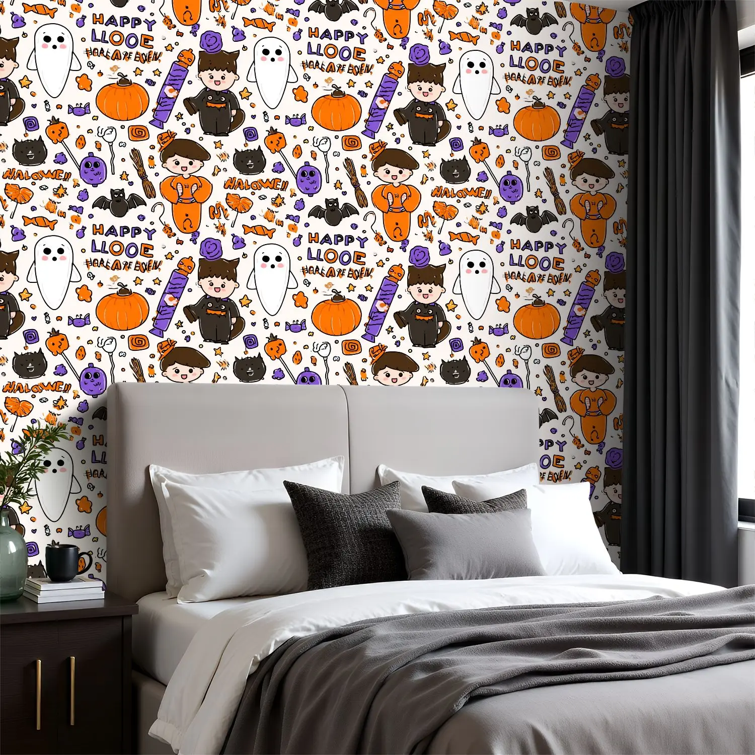 

Милые обои на Хэллоуин, 22,83 "X 118" водонепроницаемые обои для гостиной/спальни/ванной комнаты, наклейка на стену из ПВХ