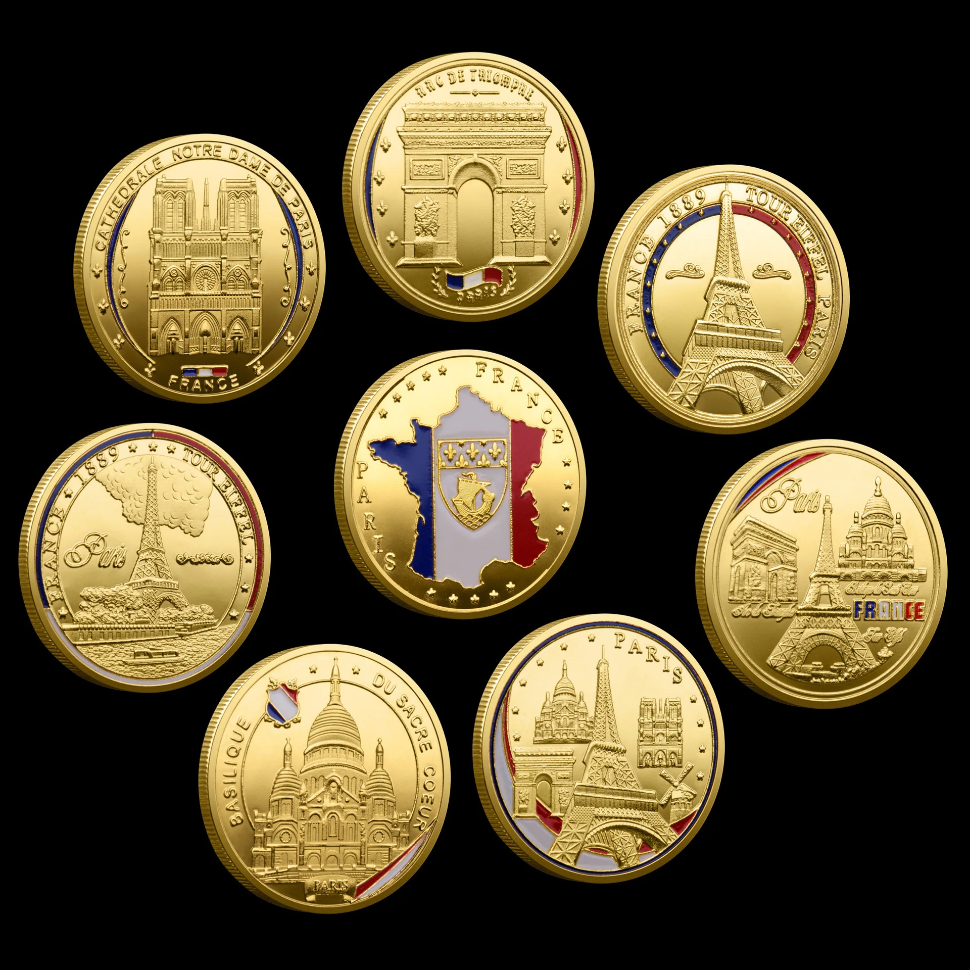 برج إيفل كاتدرائية نوتردام الفرنسية المطلية بالذهب تذكارية للعملة التذكارية #1