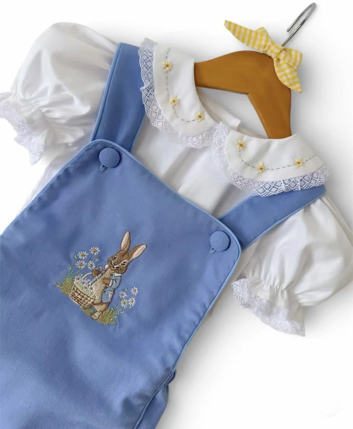 0-6Y Baby Girl Summer Rabbit Embroidery Blue Outfit Suit for Birthday Holiday Photography  B527