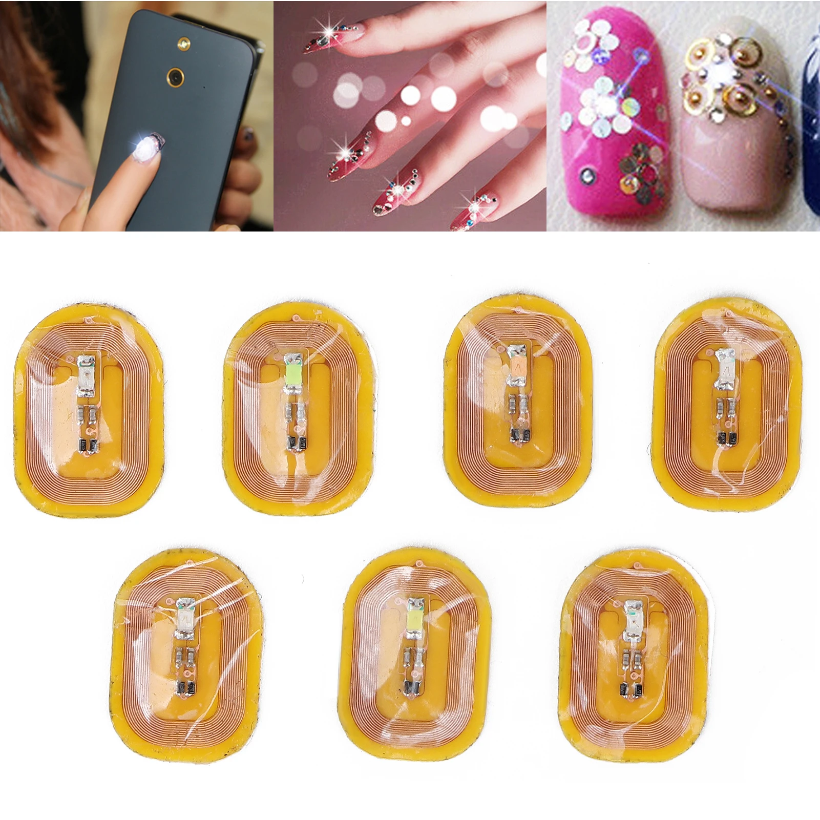 7pcs NFC Lighting Nail Art Stickers Different Colors Self Adhesive Intelligent Nail Stickers Light Flash Nail Art Tool for Salon