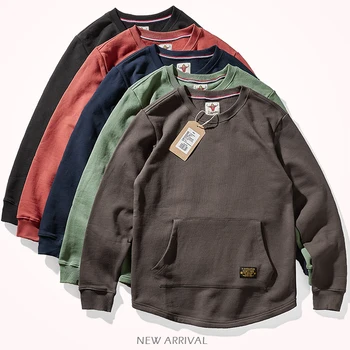 Autumn Winter New American Retro Heavyweight Velvet Kangaroo Pocket Sweatshirts Men's Simple Pure Cotton Washed Casual Sportwear
