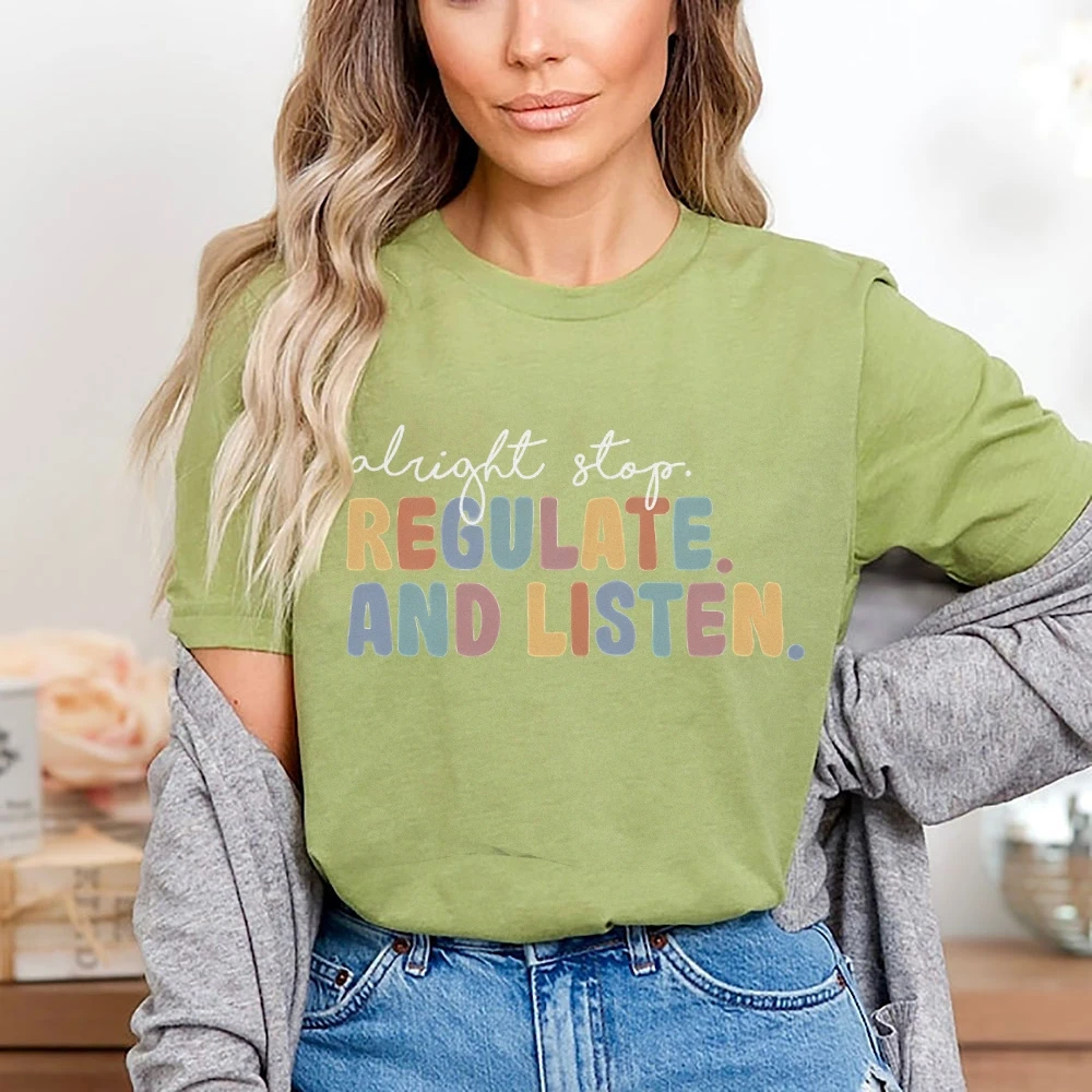 Alright Stop Regulate and Listen Shirt, Counselor Shirt, Sensory Regulation, OT Shirt, School Psychologist, Coping Skills Shirt