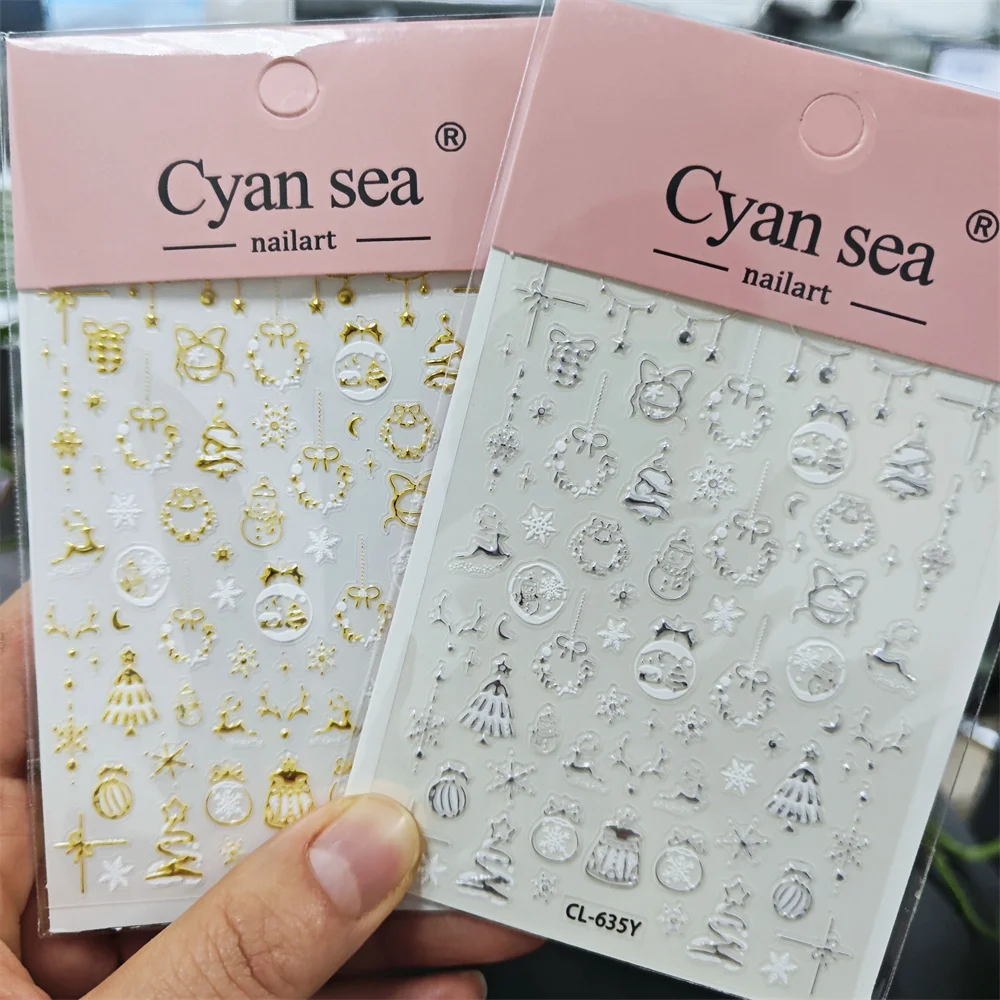 # 2025 5D الذهبي عيد الميلاد كرة الثلج/إكليل/شجرة/ندفة الثلج ملصقات الأظافر Y2K البرنز الذهب عيد الميلاد كريستال الكرة ندفة الثلج مائي & * &