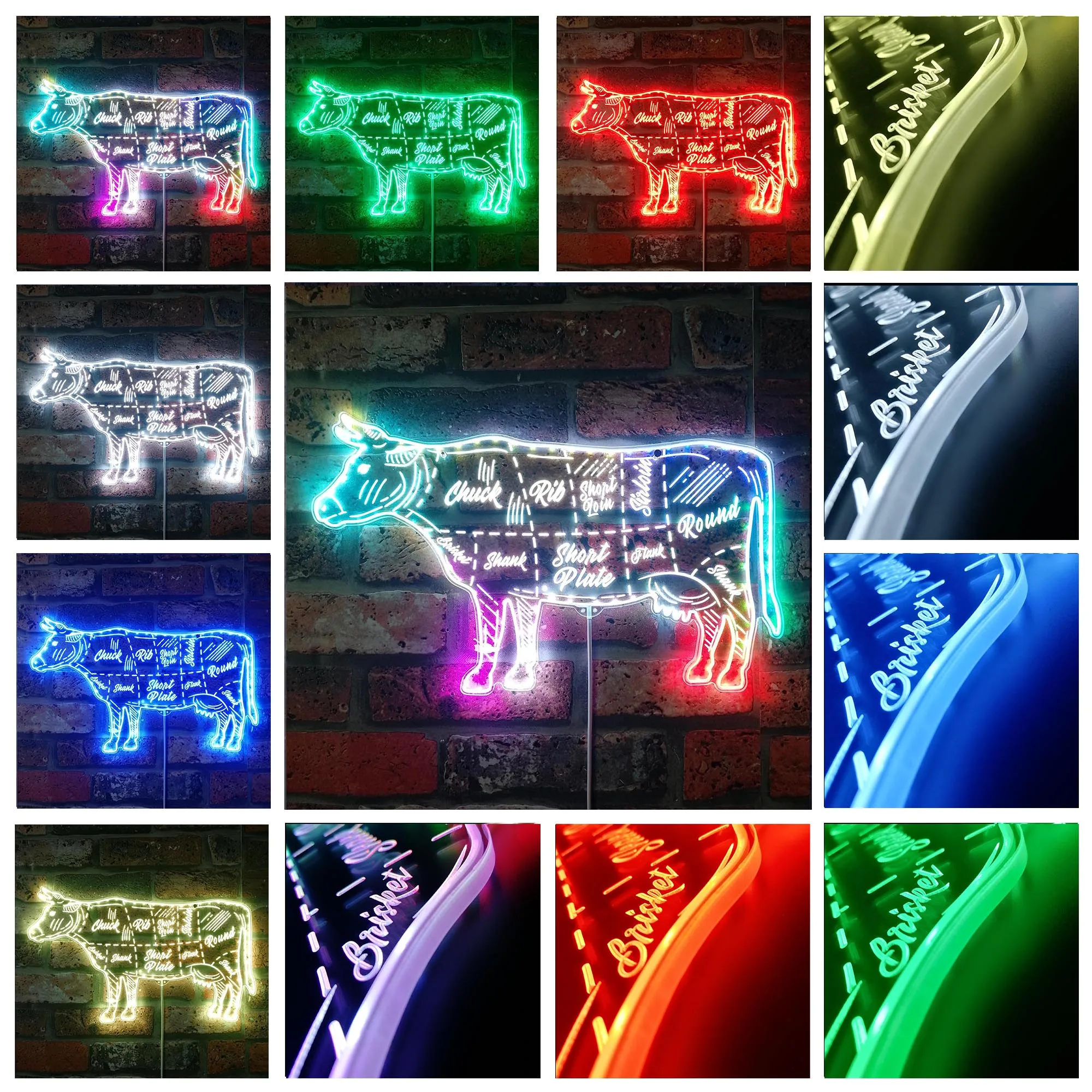 Cow Beef Meat Chart Butchery Shop RGB Dynamic Glam LED Sign st06-fnd-i0257