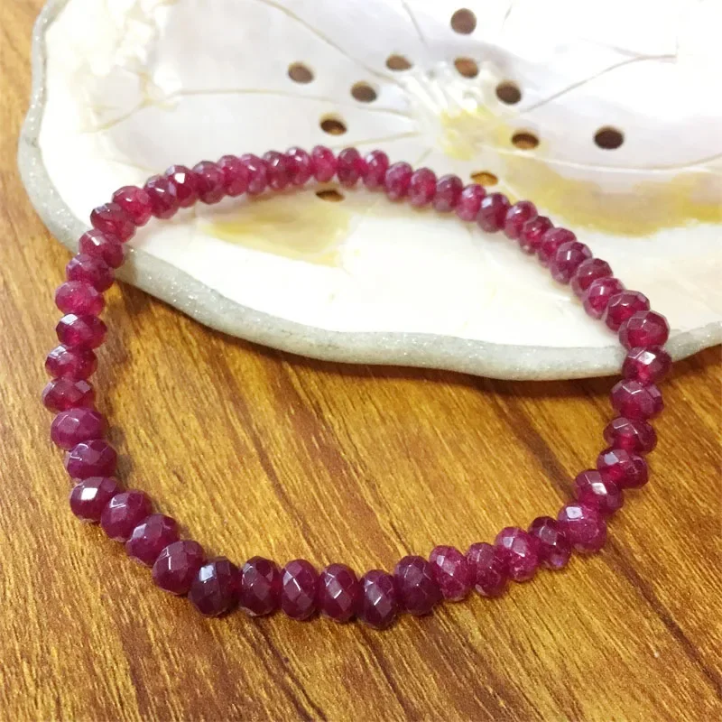 Rare 4*6MM Faceted Red Ruby Bracelet Vintage Natural Stone Jewelry Noble Elegant Exquisite Beaded Hand ChainWomen Boho Geometric