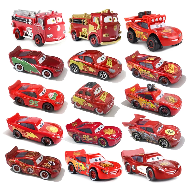 Disney Alloy Car Anime Figure Lightning McQueen Fire Fighting Truck Racing Car Kids Toys 1:55 Metal Die Casting Birthday Gifts