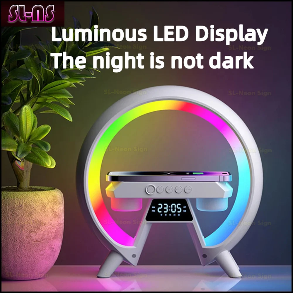 LED RGB Night Light 15W Fast Charging Station For iPhone Samsung Xiaomi Huawei Intelligent BluetoothAaudio Wireless Charger