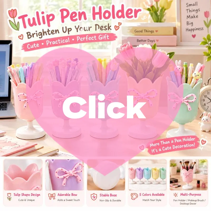 Cute Style Plastic Bow Tulips Shape Pen Holder Desktop Organizer Makeup Brush Storage Bucket Storage Cup Ornament Props