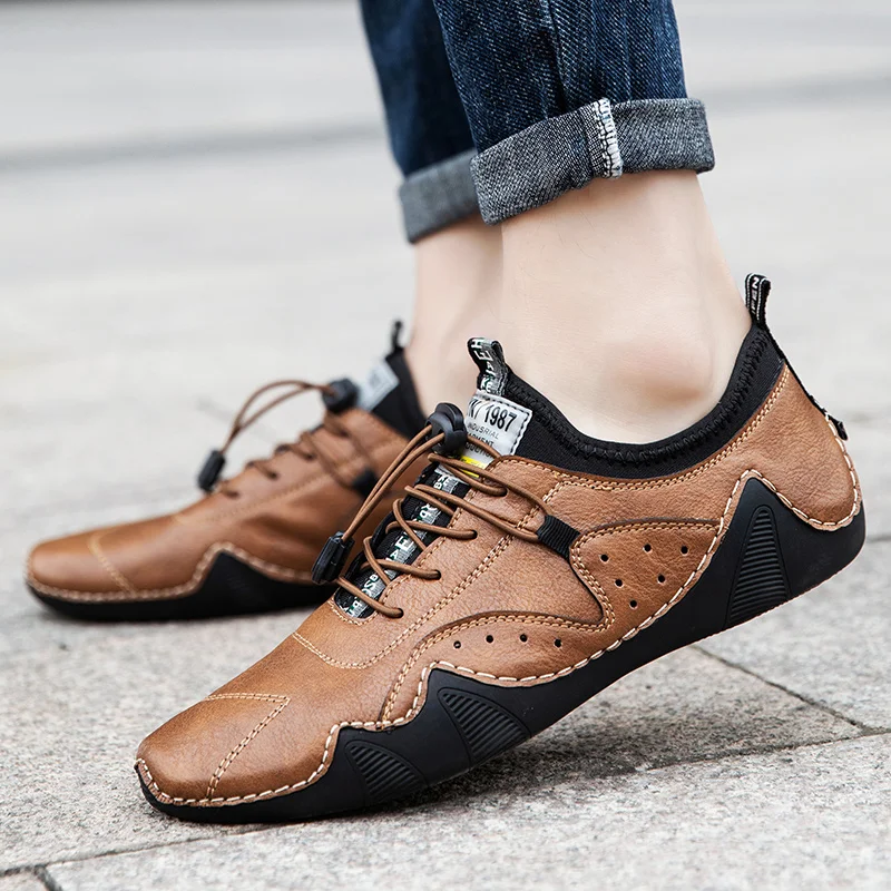 Leather Casual Sneakers for Men Driving Shoes 2024 New Fashion In Waterproof Men Doug Luxury Dress Loafers Shoes Footwear ﻿