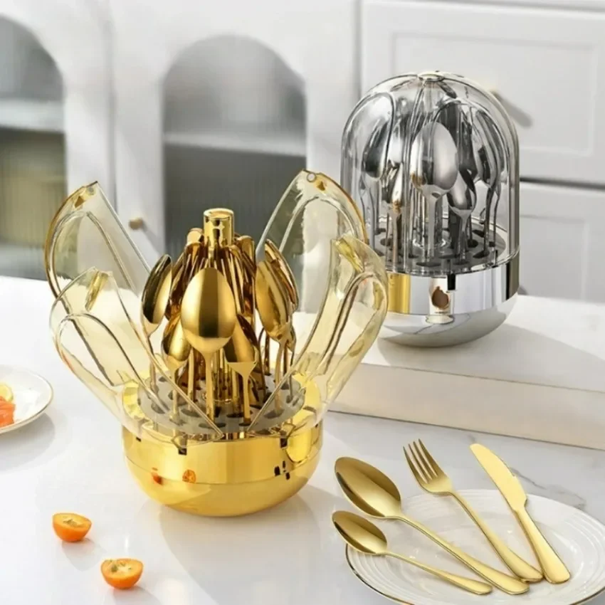 Stainless Steel Cutlery Set for Home Use, Egg-shaped Holder, Kitchen Accessories, Luxury Gift, Tableware Set, 24Pcs