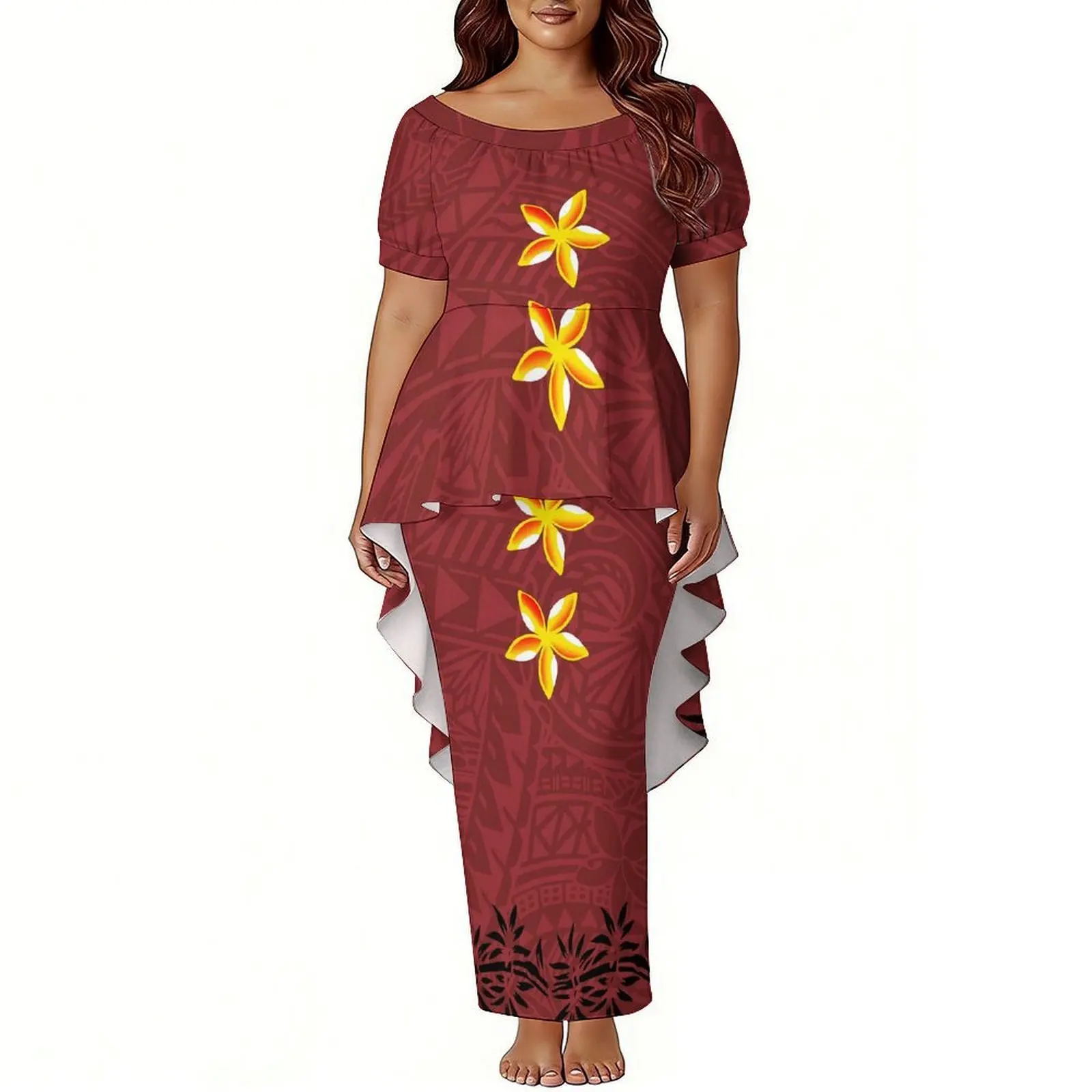 Newly Designed Polynesian Island-Style Women'S Puletasi Dress Set - Elegant And Fitted Long Dress For Parties