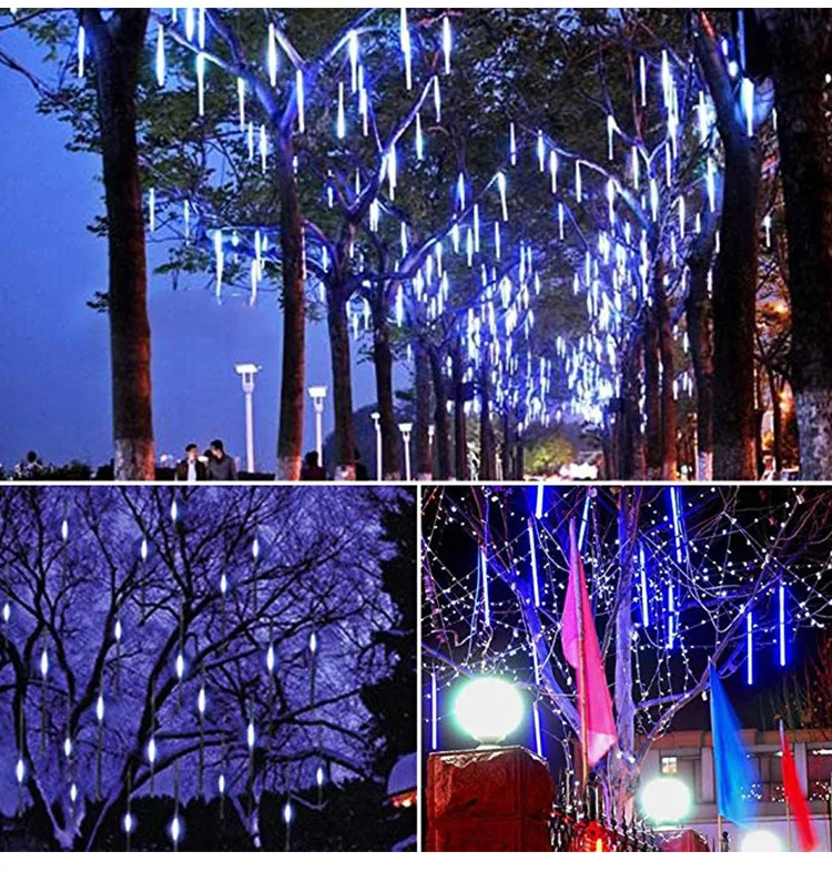 Solar Meteor Shower Lights 30CM8Tubes-50CM8Tubes Warm White Blue Colorful LED String IP54 Waterproof 8 Modes Garden Christmas