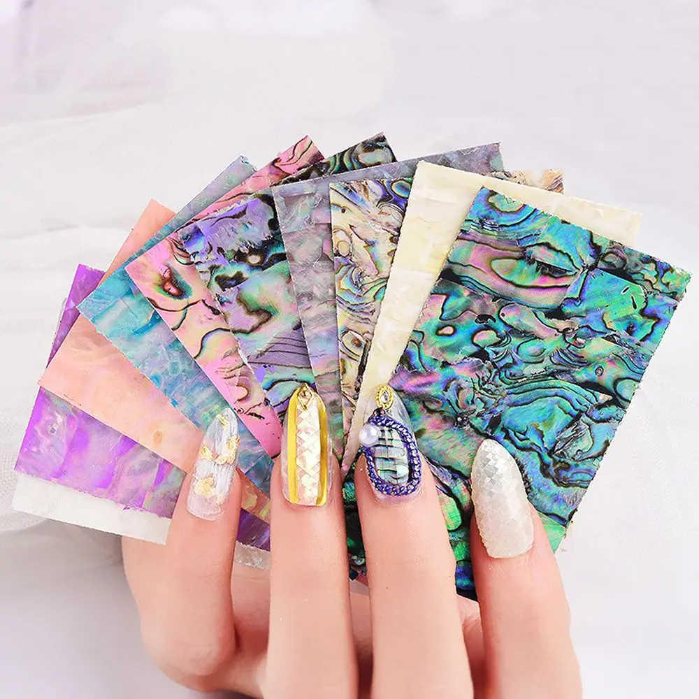 Adhesive Abalone Shell Slice Nails Foils Manicure 3D Nail Sticker DIY Nail Decals Nail Art Decoration Gradient Mermaid Flakes