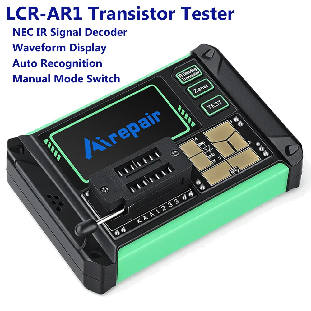 LCR-AR1 Transistor Tester with IR Decoder 1.9 inch Type-C Component Meter for MOSFET Diode Capacitor Electronics Repair Tool