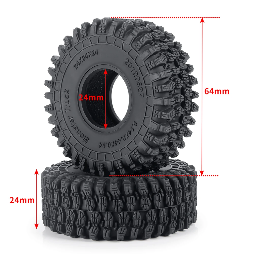 MIBIDAO 4Pcs 64/65mm Soft Rubber Wheel Tires For 1/18 TRX-4M Bronco Defender RC Crawler Car Parts