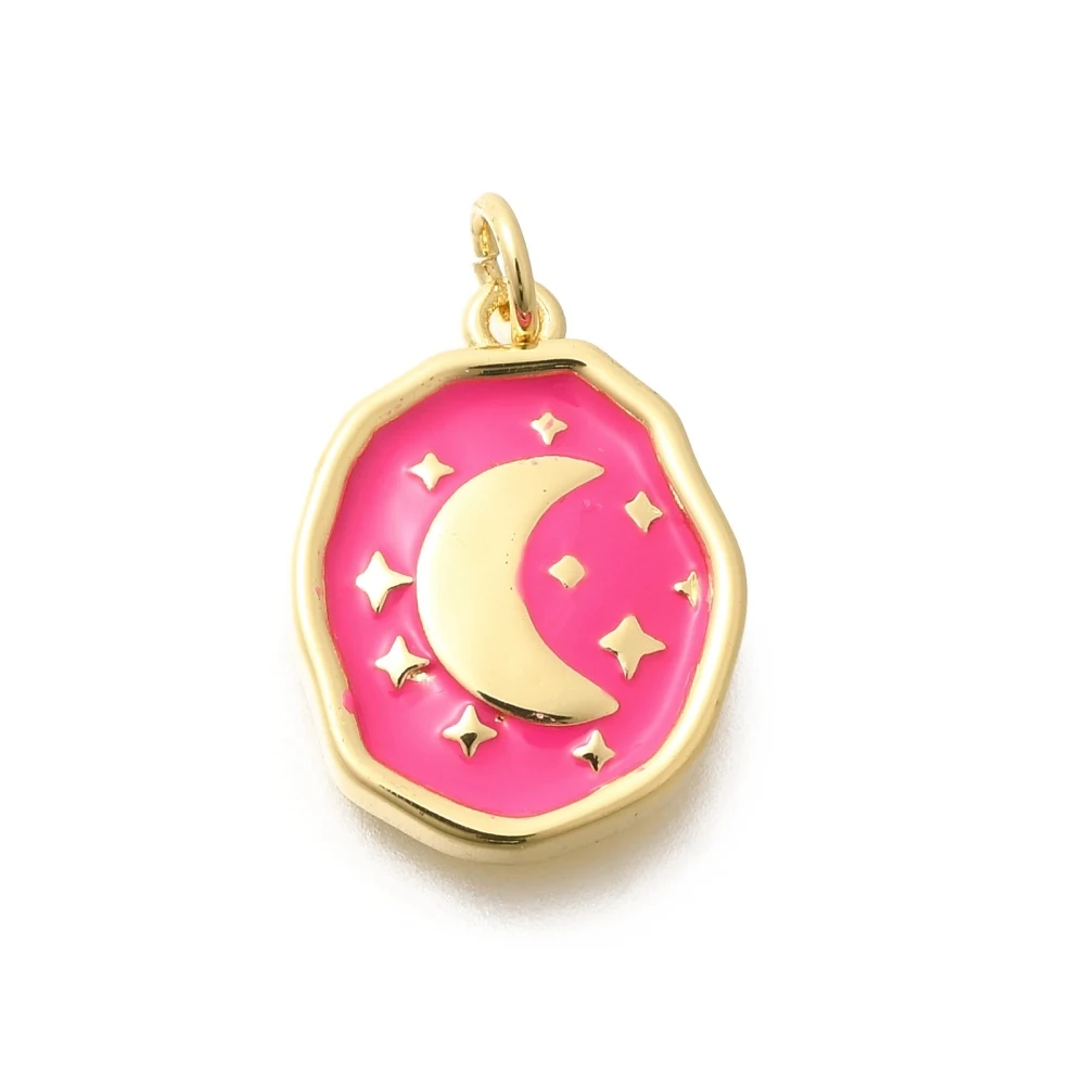 10Pcs Oval with Moon Star Enamel Pendants Sky Space Celestial Charms For DIY Bracelet Necklace Jewelry Accessories 18.5x14x3mm