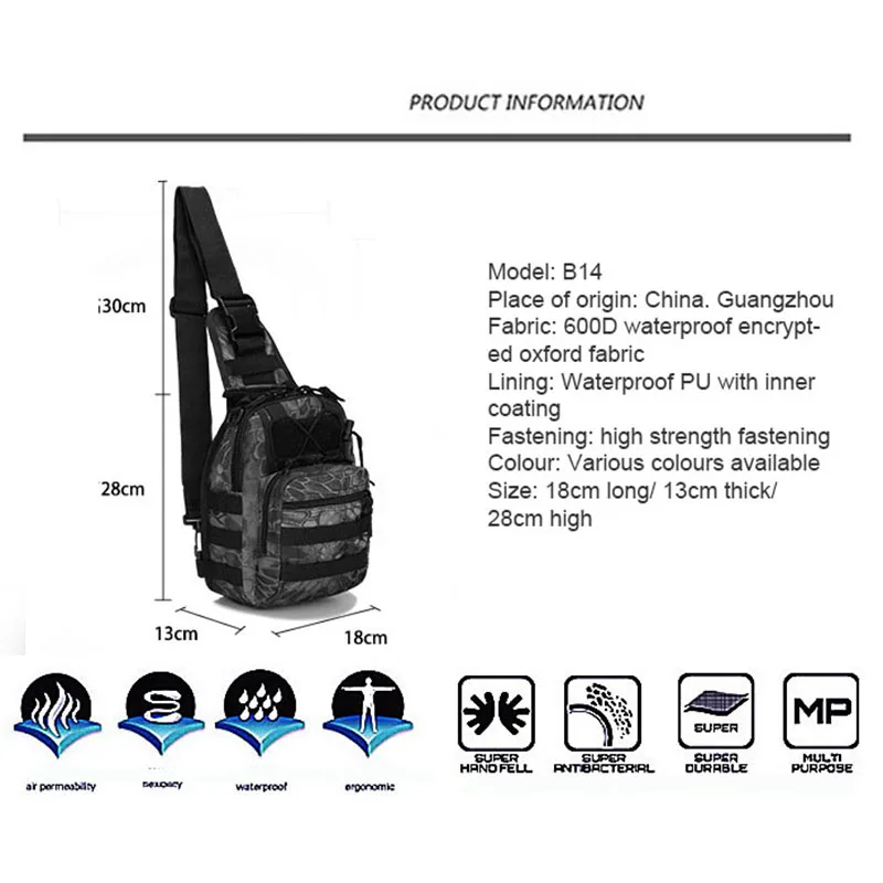 Imagem -03 - Camuflagem Pequena Bolsa Peito de Ombro Masculina ao ar Livre Ciclismo Tático Escalada Portátil Mensageiro 600d Wate