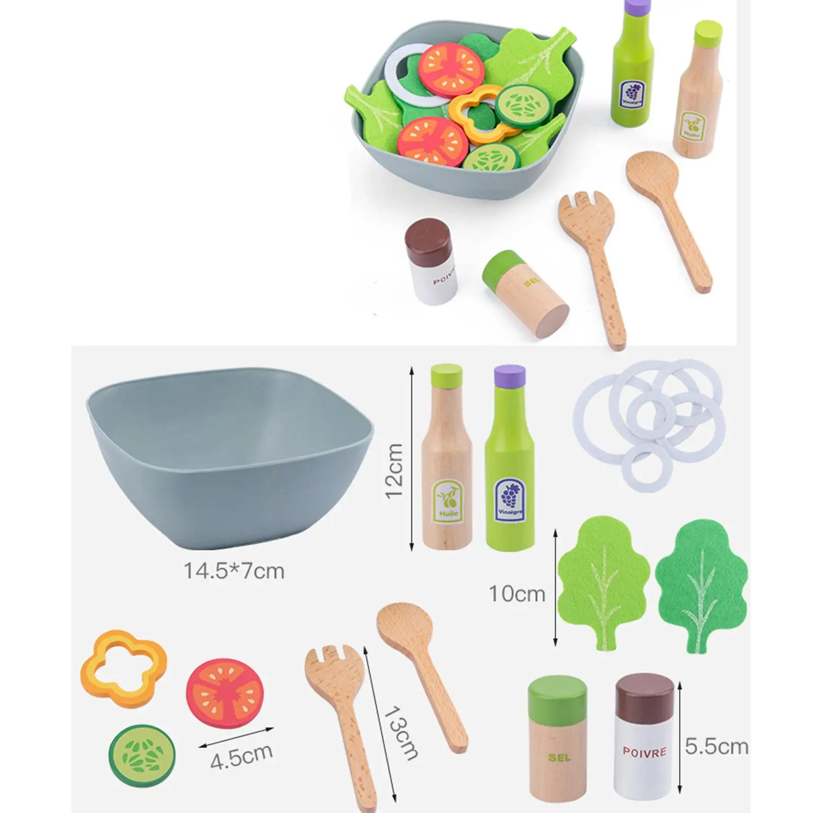 Wooden Montessori Kitchen Toy Set with Pretend Salad Vegetables Fruits for Children Early Learning Development