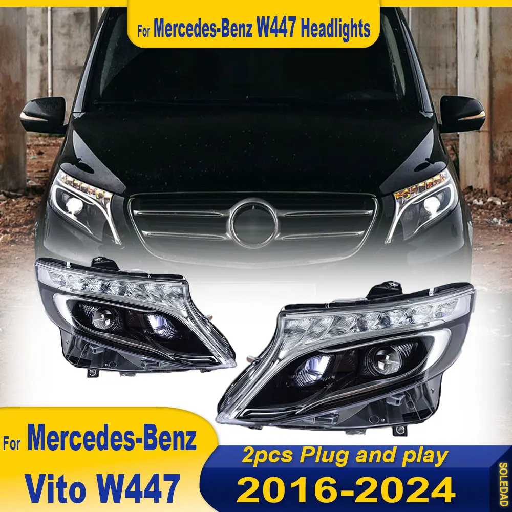 Car Styling Head Lamp for Benz Vito Headlights 2016-2024 W447 LED Headlight LED DRL Projector Lens Dynamic Auto Accessories 2pcs