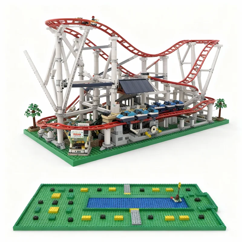 217pcs MOC Baseplate Upgrade Roller Coaster Creator Creator Expert Model Building Blocks Construction Toys Christmas Gift 3D