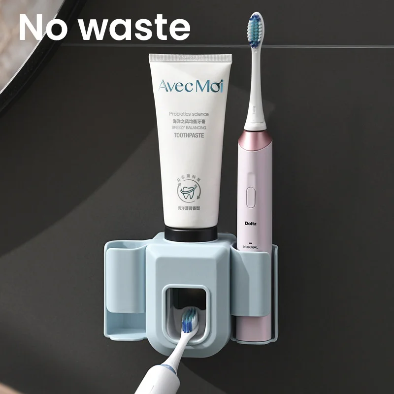 

Automatic Toothpaste Dispenser Squeezer Double Hole Toothbrush Holder Wall Mounted Toothbrush Organizer Bathroom Accessories