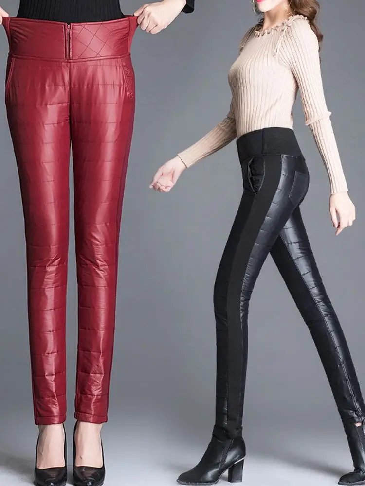 Women Winter Warm Cotton Pants Elastic Waist Zipper Straight Trousers Elegant Female Casual Pants Pantalons Mujer 2023