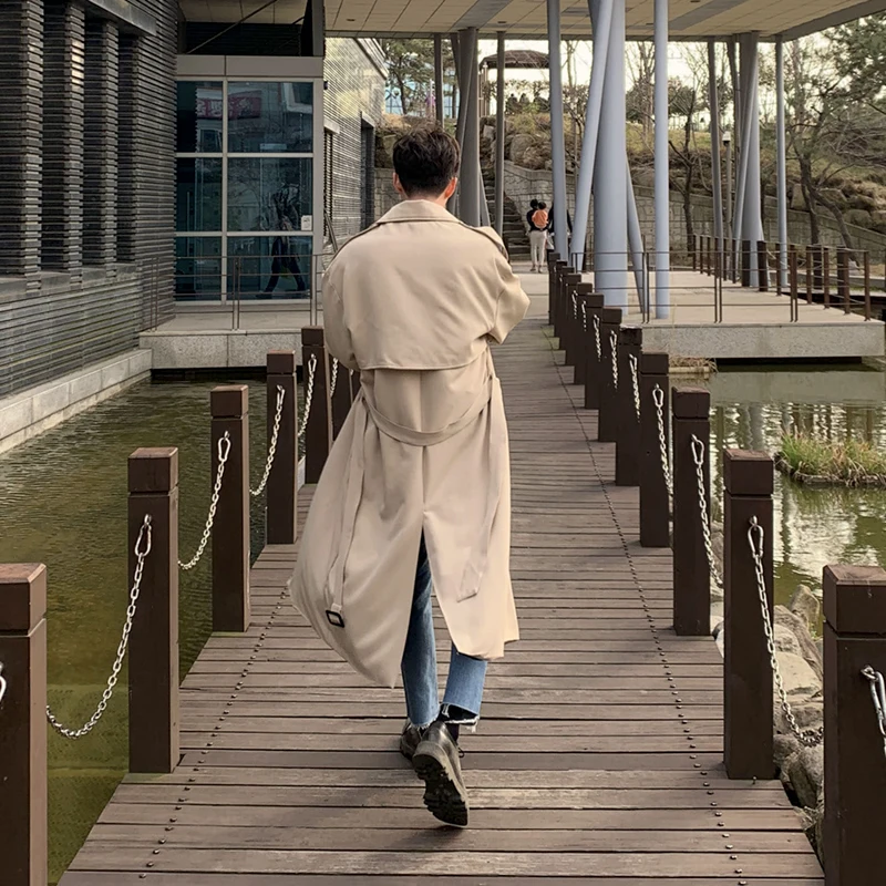 

MRCYC Men's Long Over-Knee Casual Sle Briti Faion Windbreaker Coat Mid-Length Youth Trend Autumn Travel Loose Fit Polye...