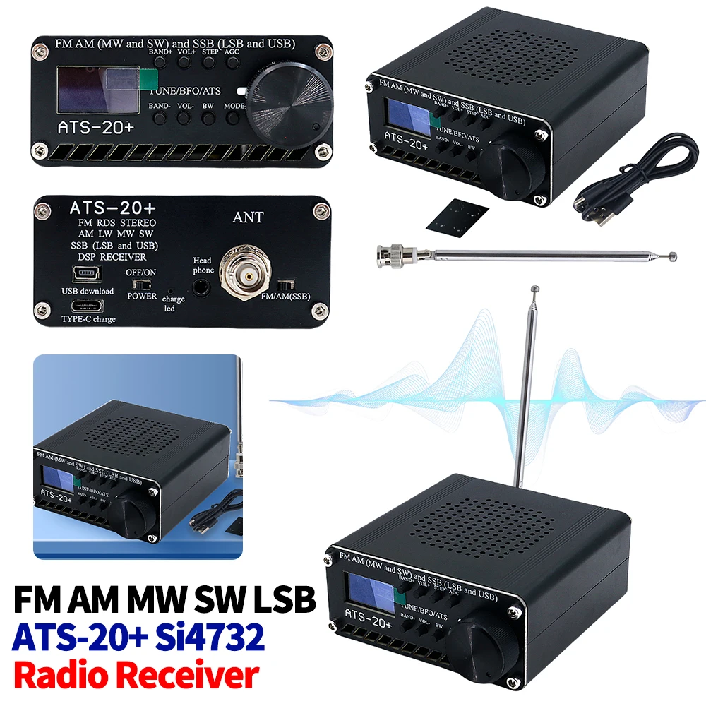 Professional ATS-20+ Receiver World Band Digital Lightweight FM AM MW SW LSB OLED Screen Multi-Band Radio Receiver for Travel