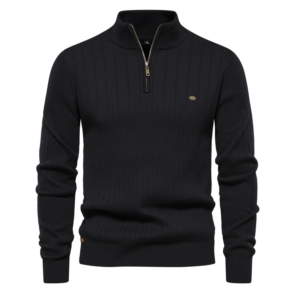 2024 New Autumn Winter Zipper Pullover Sweaters for Men High Quality Warm  Stand Collar Cotton Knitted Sweater Men