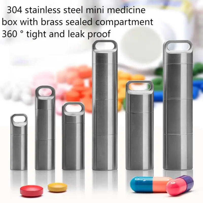 304 Stainless Steel Mini Medicine Box, Brass Sealed Compartment, Portable Medicine Bottle, EDC Survival Waterproof Tank