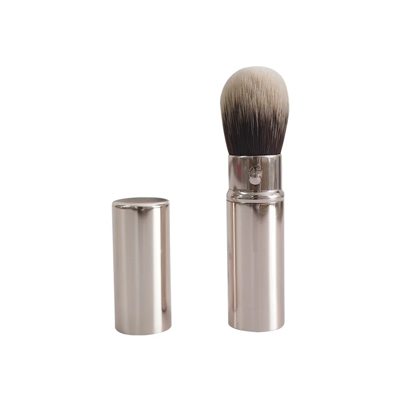 Petit pinceau cosmétique rétractable, 1 pièce, mini brosse portable pour le visage, poudre, fard à joues, surbrillance, poils en fibre, poignée en métal