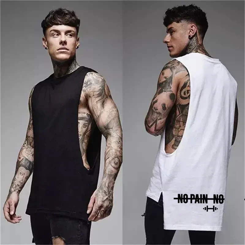 Summer Mens Fitness Clothing Extend Cut Off Sleeveless Shirts Cotton Breathable Hip-Hop Vests Gym Bodybuilding Muscle Tank Tops