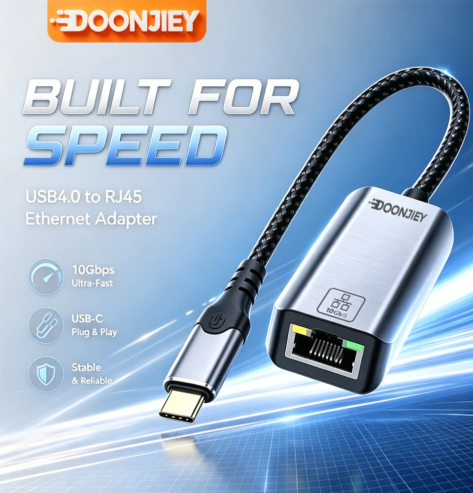 USB 10GbE Ethernet Adapter RTL8159 Chip USB3.2 Gen2x2 Type C To RJ45 10G External Network Card Driver Free For Gaming Streaming