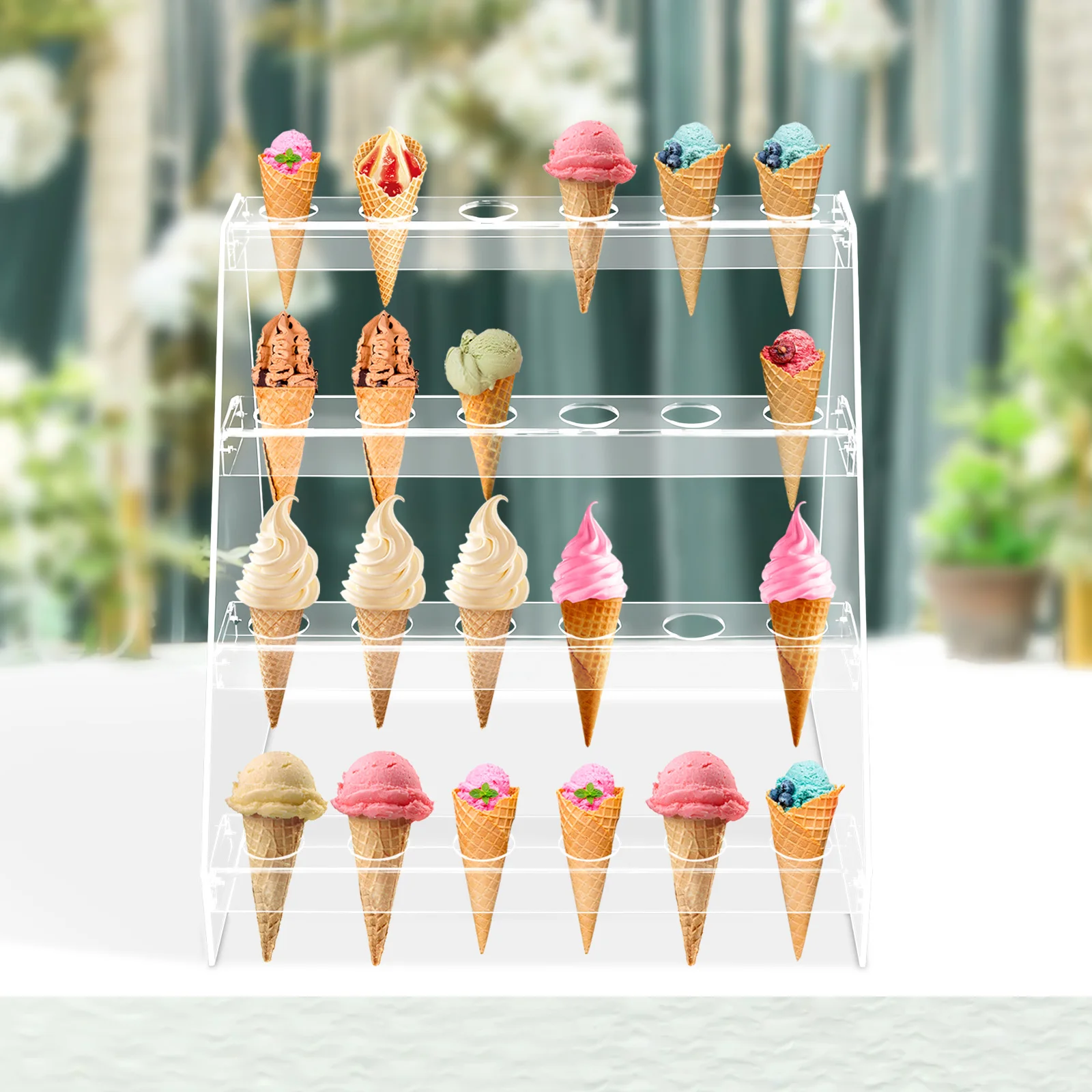 24-Hole Acrylic Ice Cream Cone Dessert Holder Display Stand Party Shelf for Wedding Party Dining & Bar Supplies