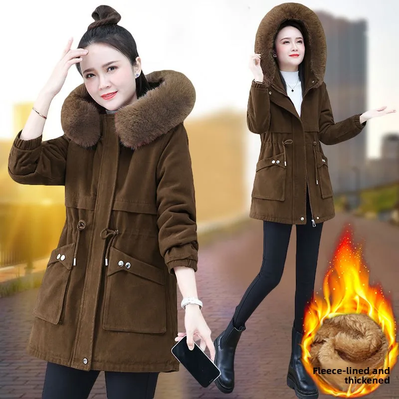 Dámská volná zimní bunda Pike Mid-Length s fleecovou podšívkou z jehněčího sametu a tlusté bavlny, stylová, na dojíždění - náhled 5