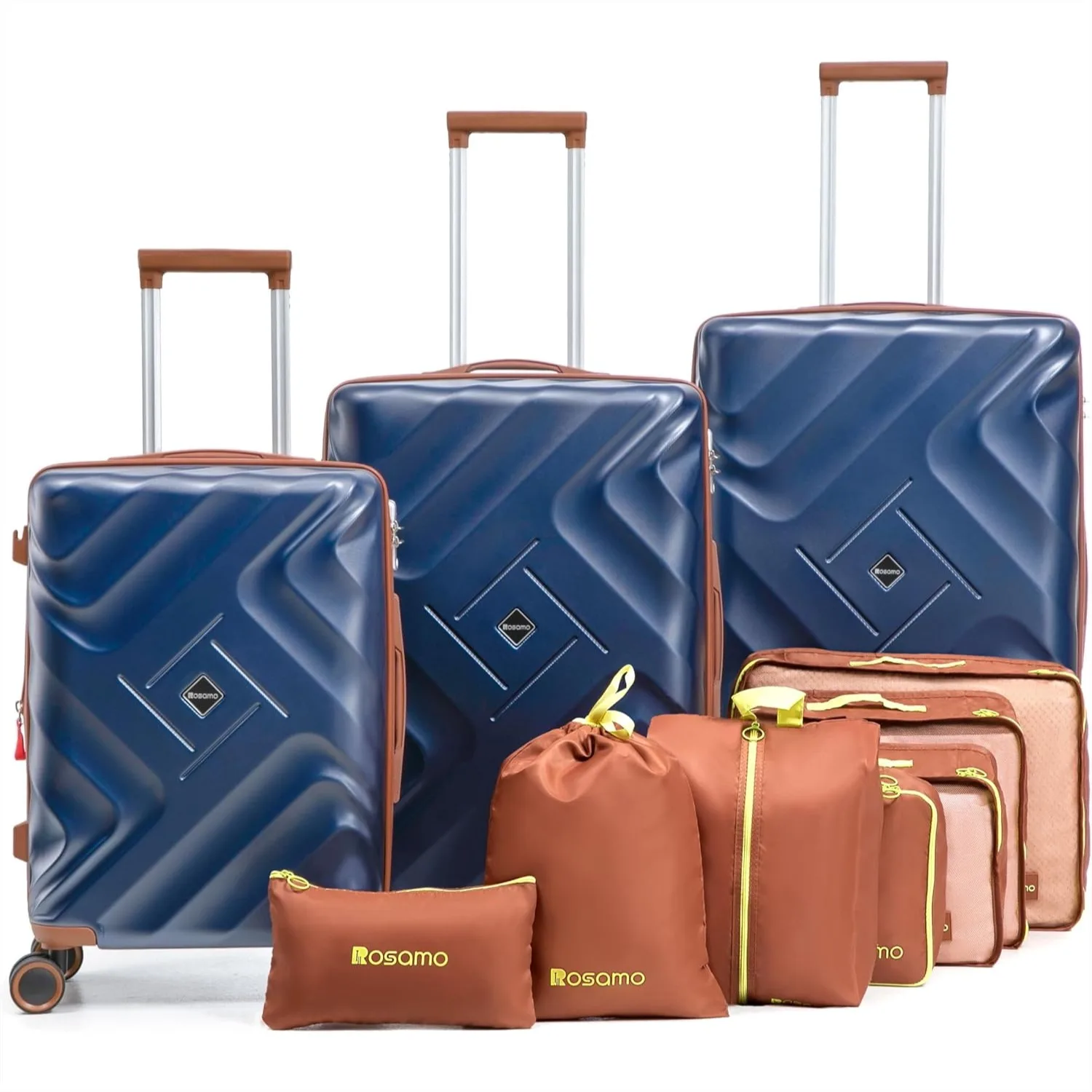 

10 Piece Luggage Set Expandable Suitcase 22x14x9 Airline Approved Carry on, ABS Hard Case with Spinner Wheels TSA Lock