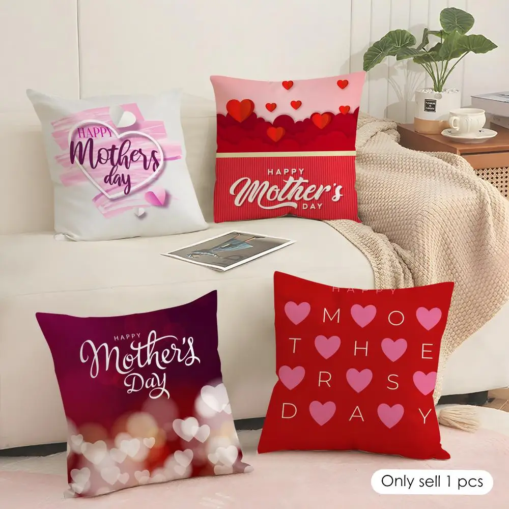 Happy Mothers Day Cushion Cover Soft Short Plush Pillow Cover Smooth Cozy Texture Aesthetic Cushion Case Home Decor