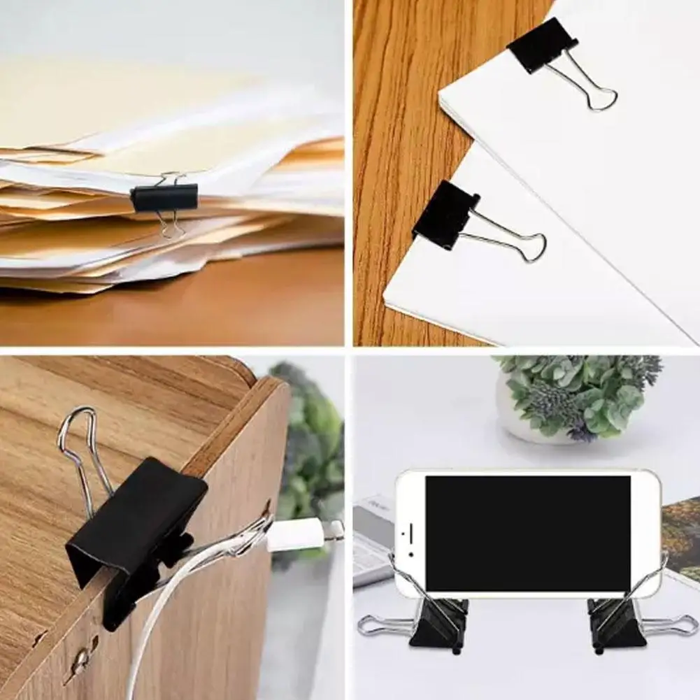 

24pcs Paper Clip 32mm Foldback Metal Binder Clips Black Clamps School Office Stationery Grip Clips Document Paper I2I9