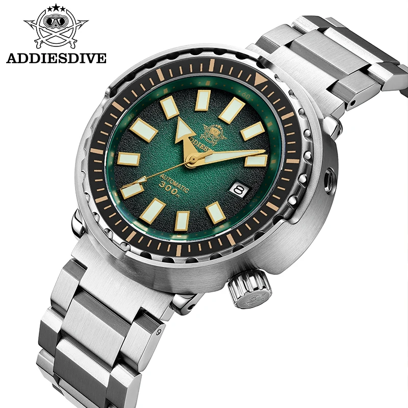 Addiesdive 41 مللي متر ساعة أوتوماتيكية للرجال الياقوت الزجاج الفولاذ المقاوم للصدأ مقاوم للماء 300 متر غواص ساعة BGW9 مضيئة ساعة رجالي