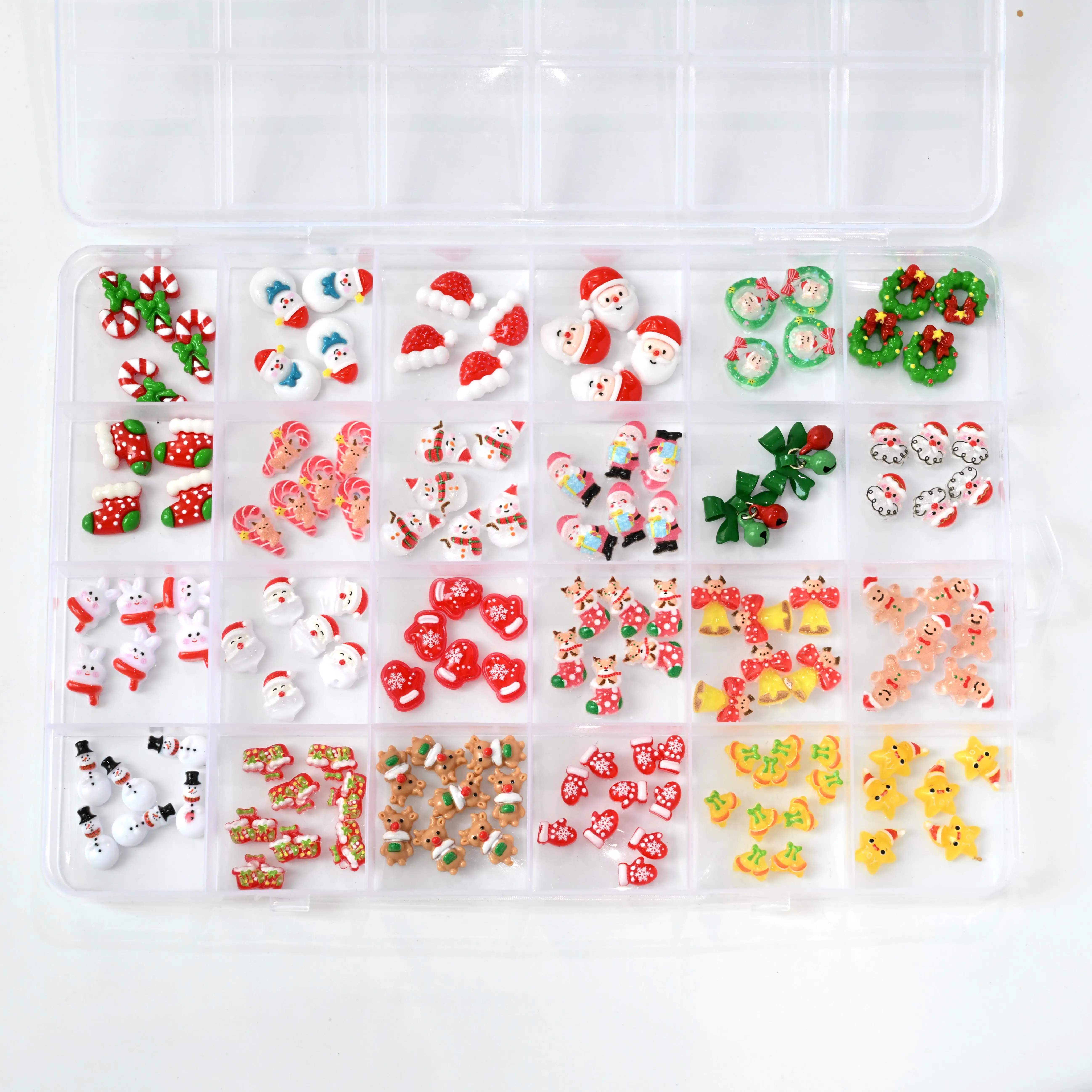 1Box Christmas Themed Nail Charm 3D Resin Santa Snowman Reindeer Wreath Nail Decor Cute Xmas Candy Cane Sock Bell Nail Supplies