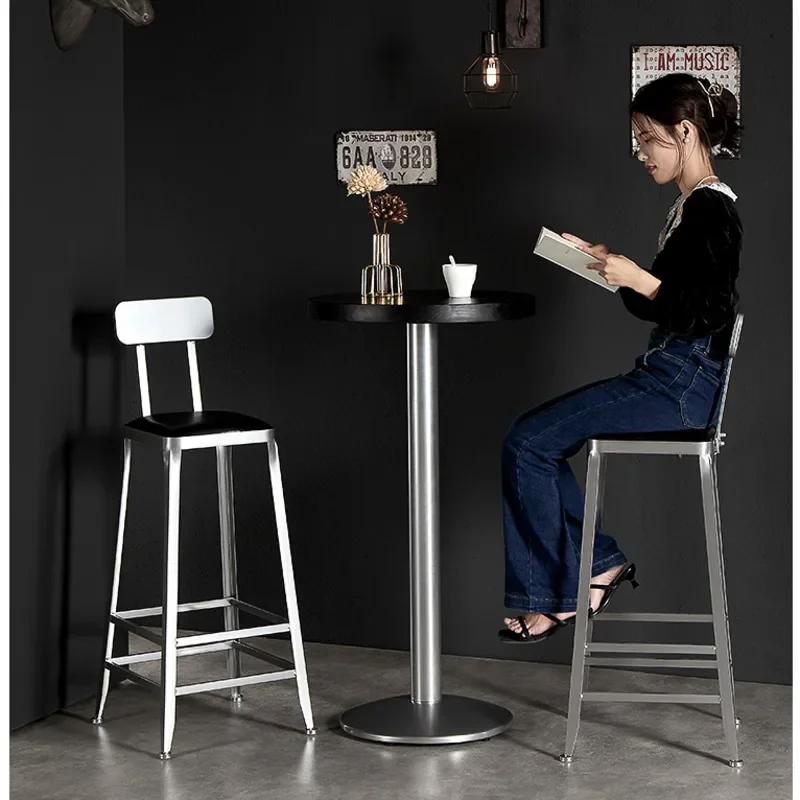 Retro Industrial Style Bar Chair Iron High Foot Counter Stool Widened Backrest Coffee Seats, Stable Load-Bearing, Modern Furnitu