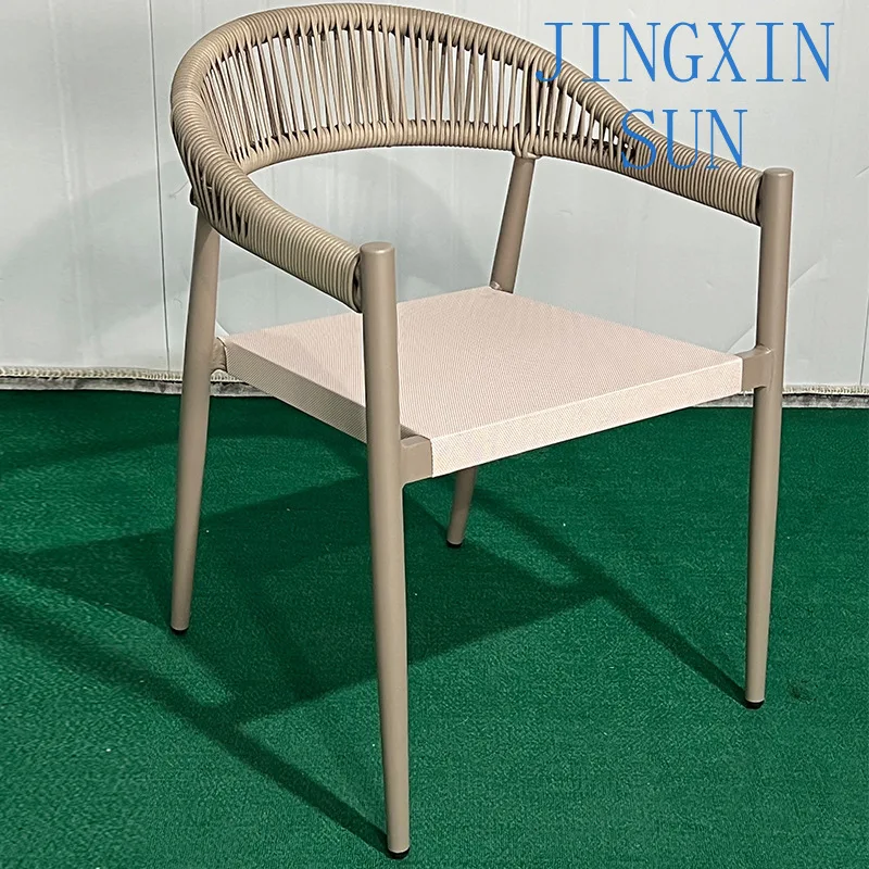 Nordic milk tea shop cafe outdoor balcony tables and chairs, homestay aluminum alloy drawstring rattan chairs, outdoor balcony
